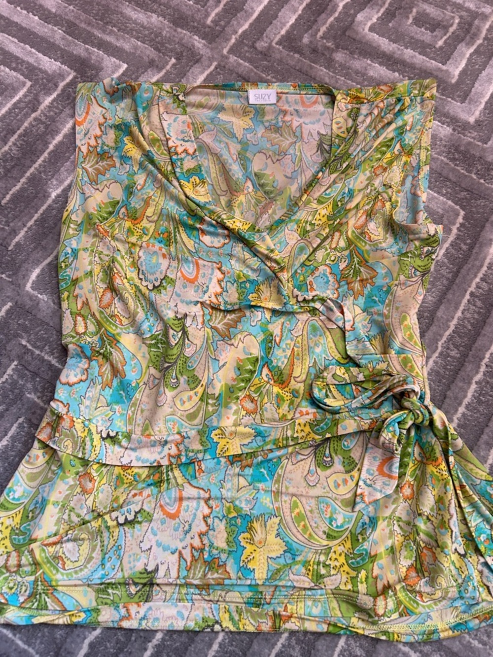 SUZY Floral Paisley Wrap Top in Aqua & Green